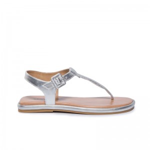 Sandálias Planas Bernardo Tucson T-Strap Feminino Prateadas | TCE9184IX