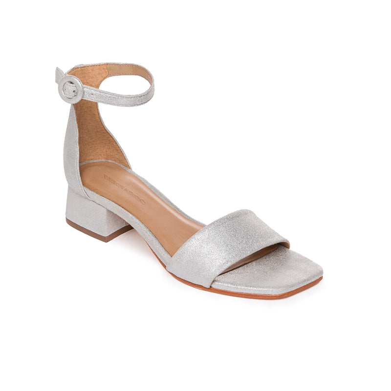 Sandalias de Salto Bernardo Jalena Low Feminino Prateadas | SSA4166QC