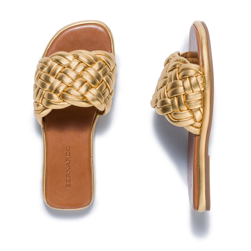 Sandálias Deslizantes Bernardo Troy Woven Feminino Douradas | RTJ3739DW