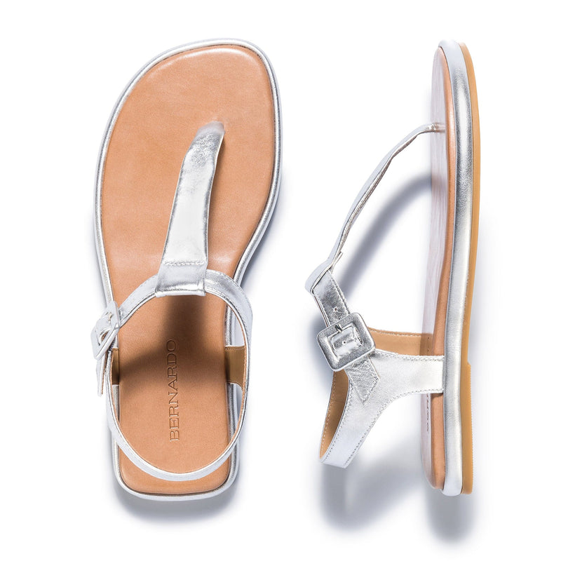 Sandálias Planas Bernardo Tucson T-Strap Feminino Prateadas | TCE9184IX